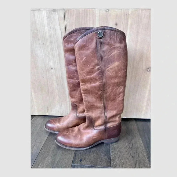 Frye Melissa Button Riding Tall Boots Cognac Brown Size 6 Classic Leather - Picture 5 of 8